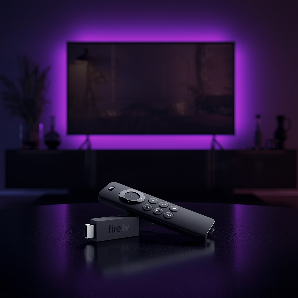 A modern living room with a TV and streaming remote, ready for IPTV.